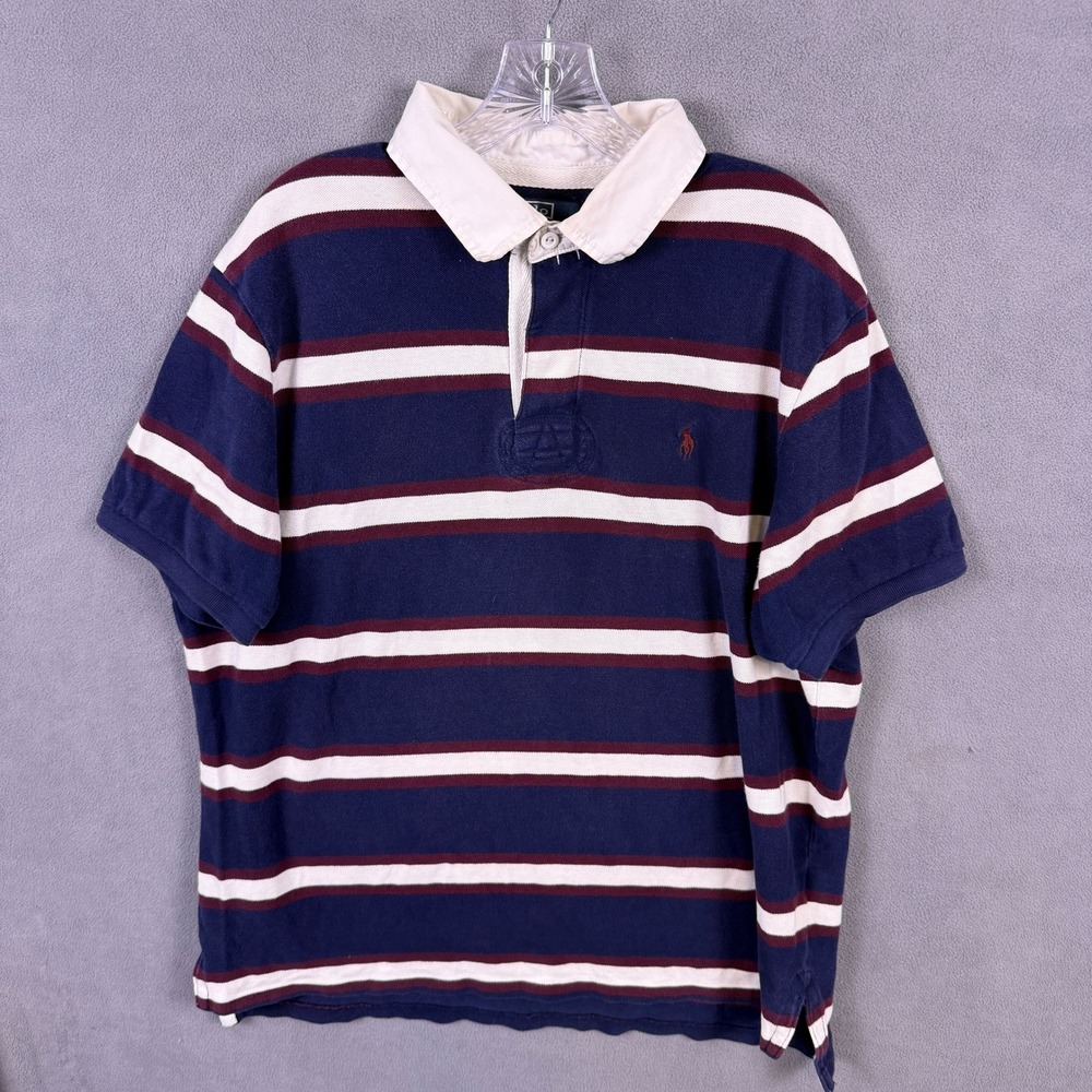 VTG Y2K Polo Ralph Lauren Rugby Shirt Mens XXL Striped Short Sleeve Custom Fit